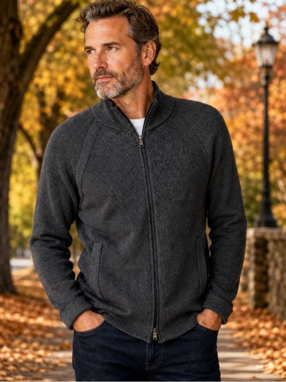 Banana Republic Supima Cotton Men's Full-Zip Charcoal Knit Sweater Jacket. Lg